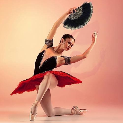 Miniatura 7 de Namalu Abanico de mano de plumas bordado, 2 piezas, Marabú de los años 20, abanico de plumas plegable a mano, drag queen para mujeres de los años