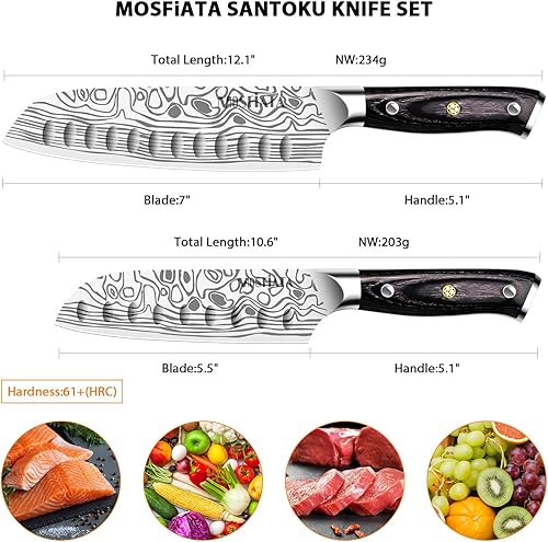 Miniatura 9 de MOSFiATA Nakiri - Cuchillo de cocina de 7 pulgadas, cuchillo de cocina de acero inoxidable de alto carbono 5Cr15Mov con mango ergonómico de madera