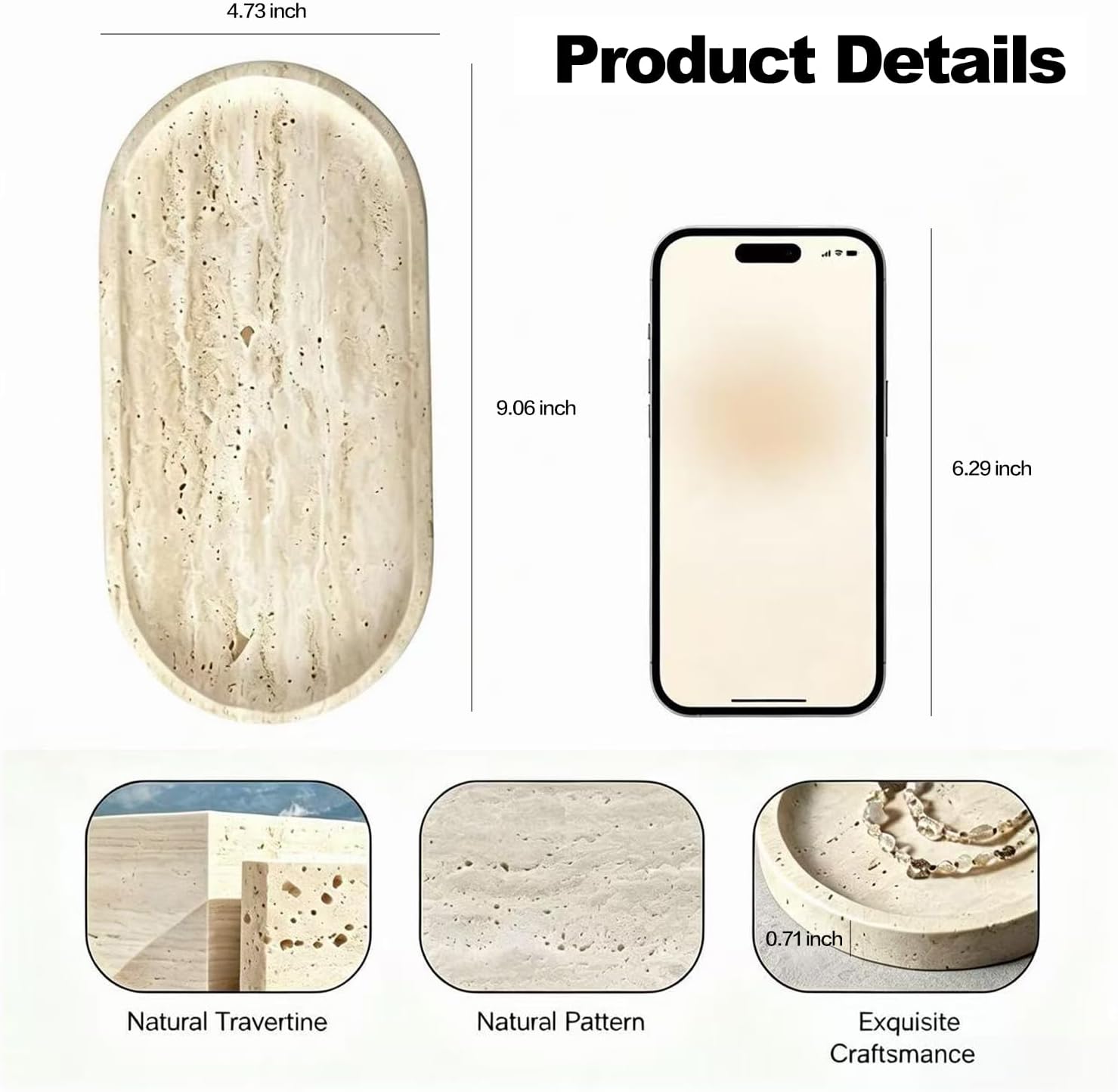 WILD WORKS Natural Travertine Oval Tray - 100% Real Stone Handcrafted, Modern Multi-Purpose Decorative Organizer for Kitchen, Bathroom, Living Room Home Decor image 3