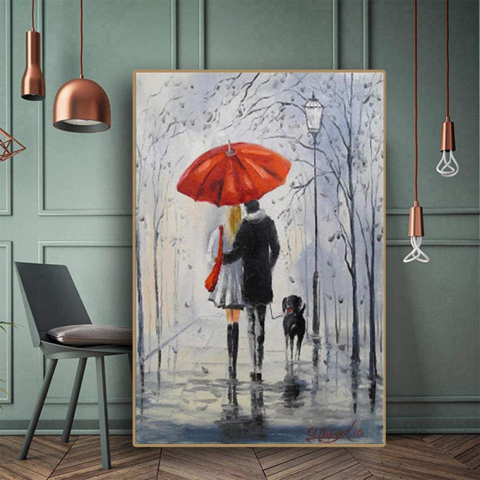 Amazon｜キャンバスの壁アート北欧と傘の下で雨の中を歩くカップルの 