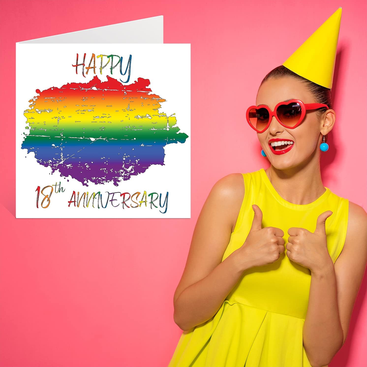 Stuff4 LGBT Gay 18th Anniversary Card for Husband Wife - Happy Aniversary - Happy 18th Wedding Anniversary Card for Partner, 5.7 x 5.7 Inch Gay Pride LGBT Greeting Cards for Eighteenth Anniversaries