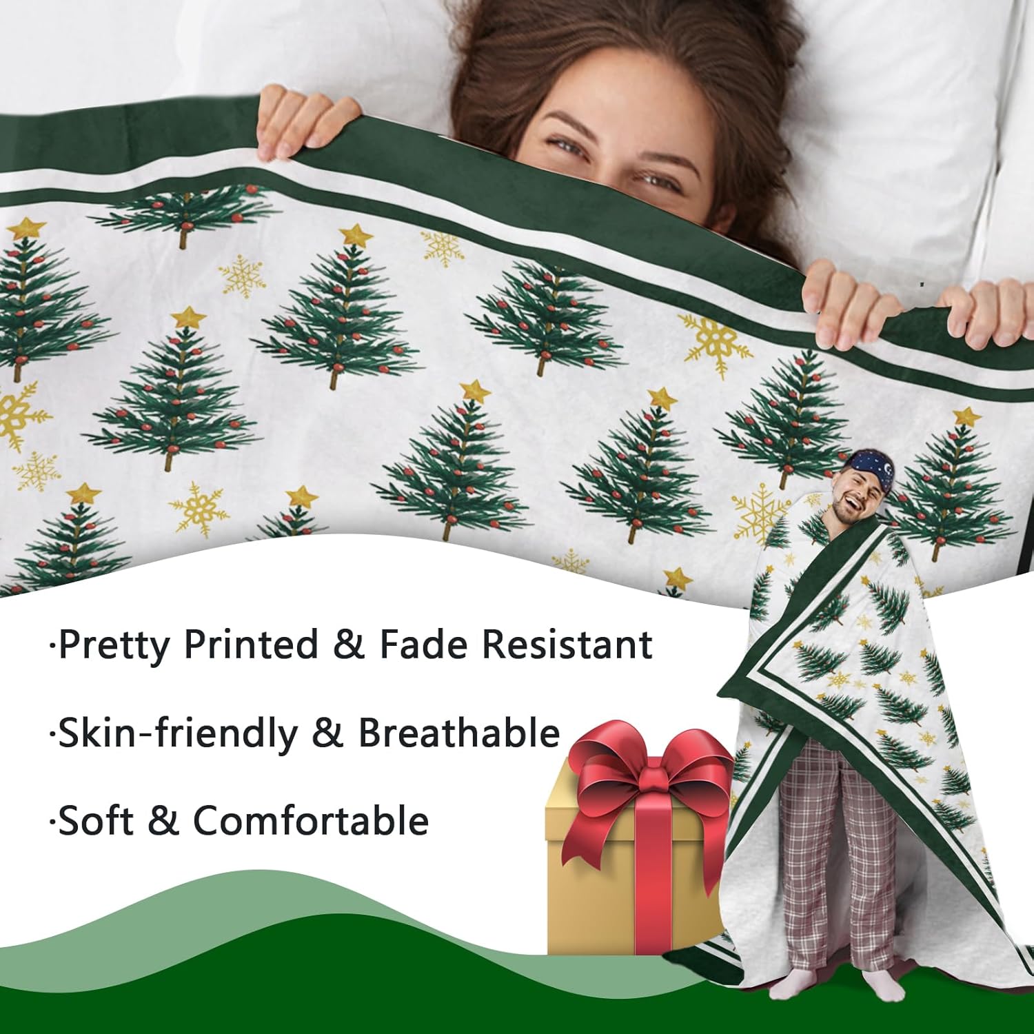 Merry Christmas Cartoon Flannel Blanket, Xmas Throw Blanket Gifts for Kids Men Women, Funny Holiday Holly Jolly Hohoho Soft Blanket for Bedding Sofa 50 x 60 Inch - Image 3