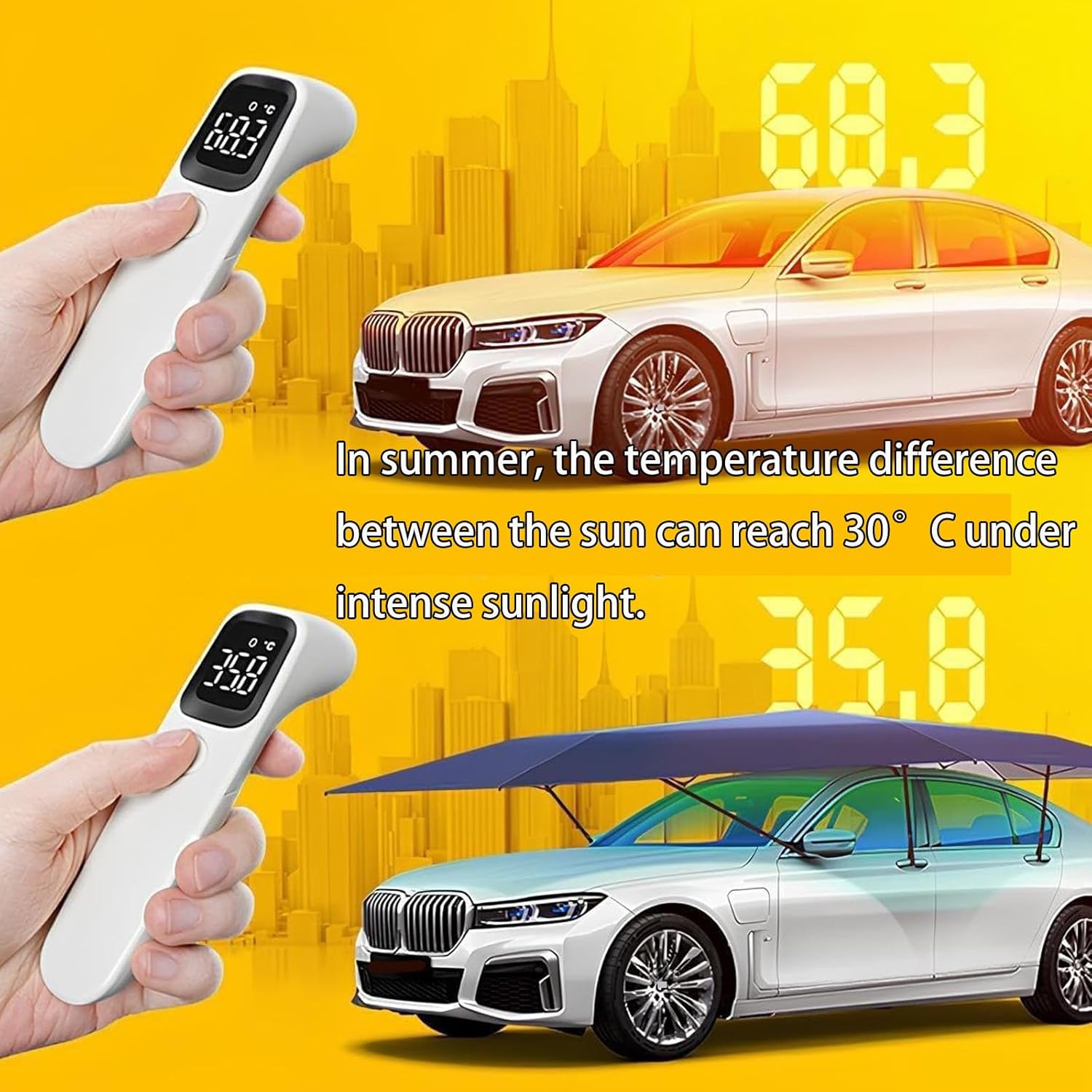 Waterproof All Weather Car Protection, Automatic Car Umbrella with NBR Suction Cup, Car Roof Top Sun Shade Cover Lightweight for Vehicles Roof Protection 4.2MBlue