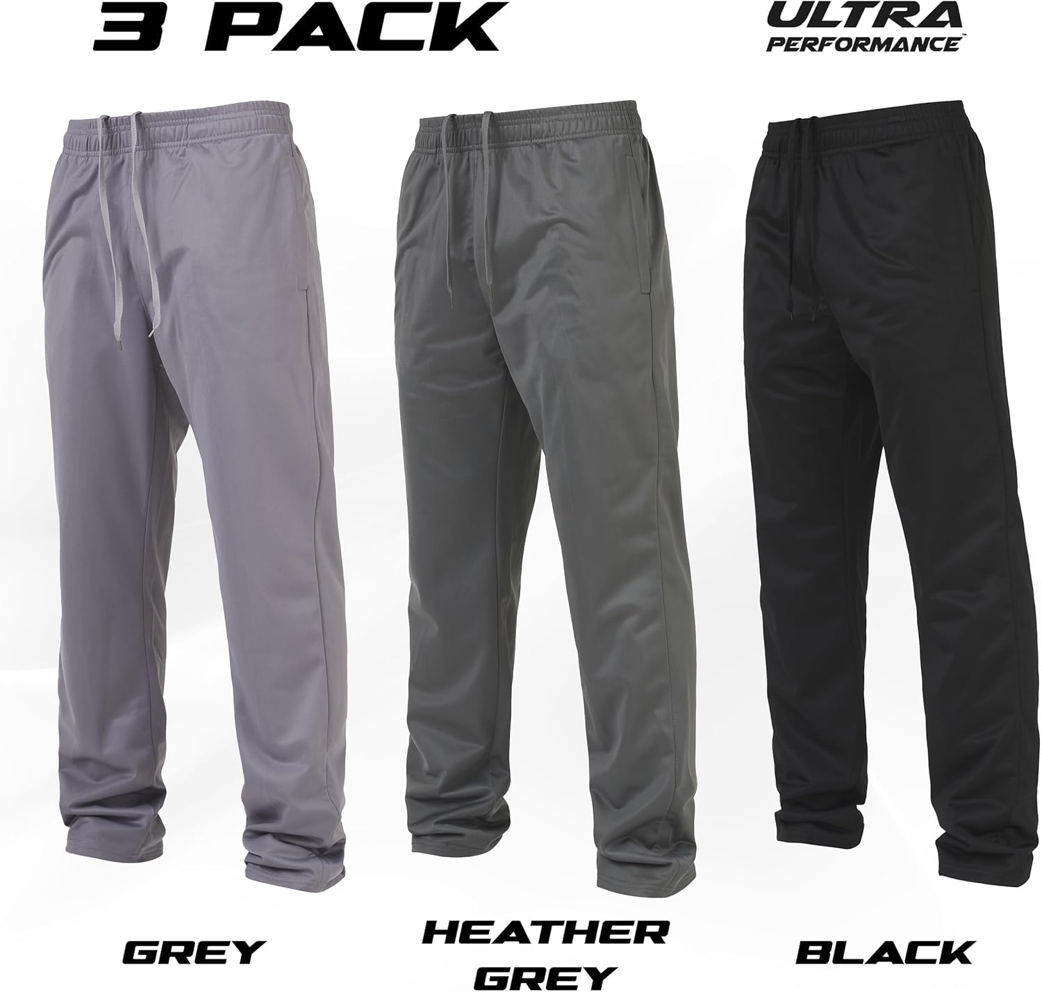 Ultra Performance 3 Pack Mens Athletic Open Bottom Sweatpants Active Track Pants Casual Tricot Wide Leg Sweat Pants for Men - Image 3