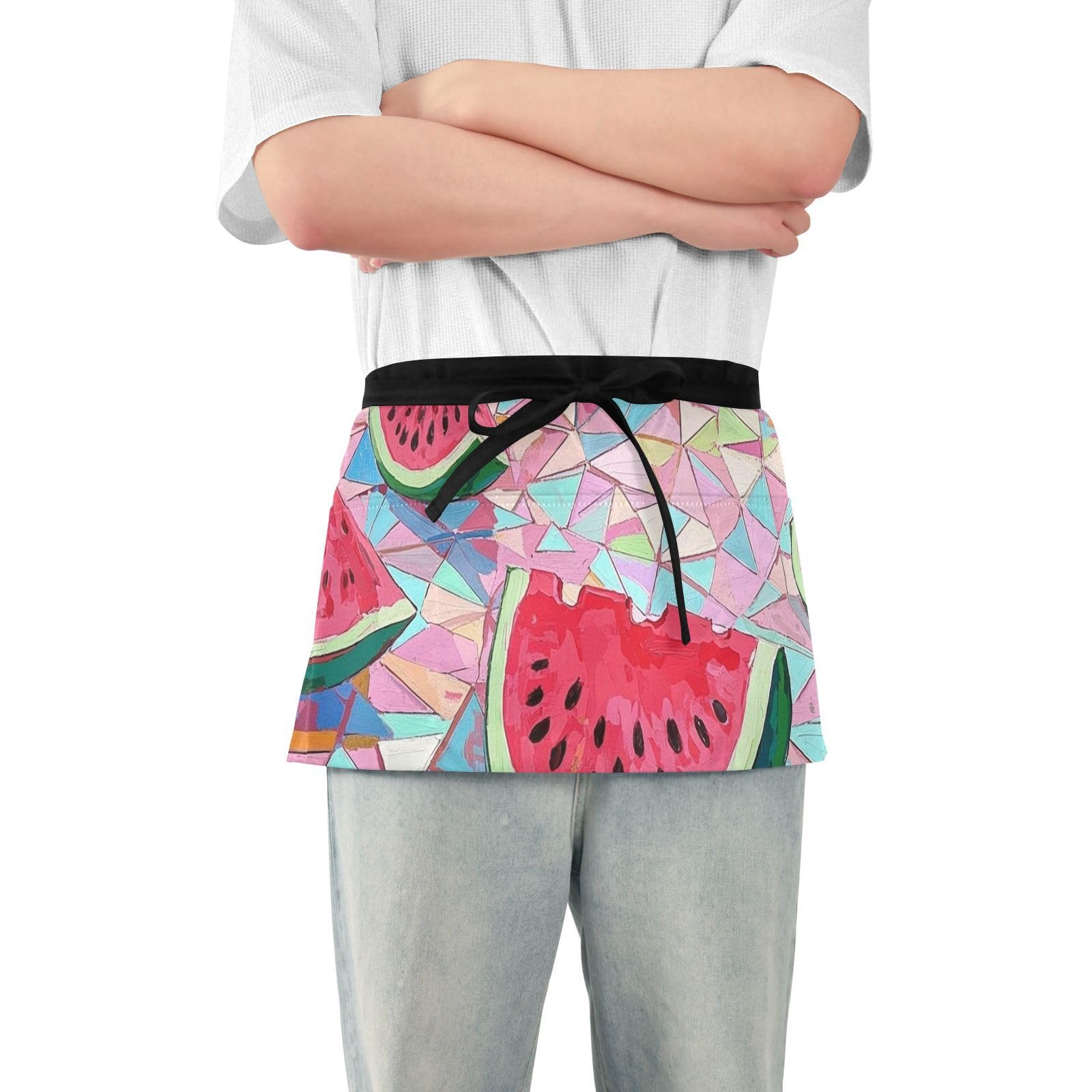 FASHON&FASCIN Server Apron with Pockets Waist Aprons Half Waitress Apron Watermelon Pattern for Gardening Restaurant,Multi9