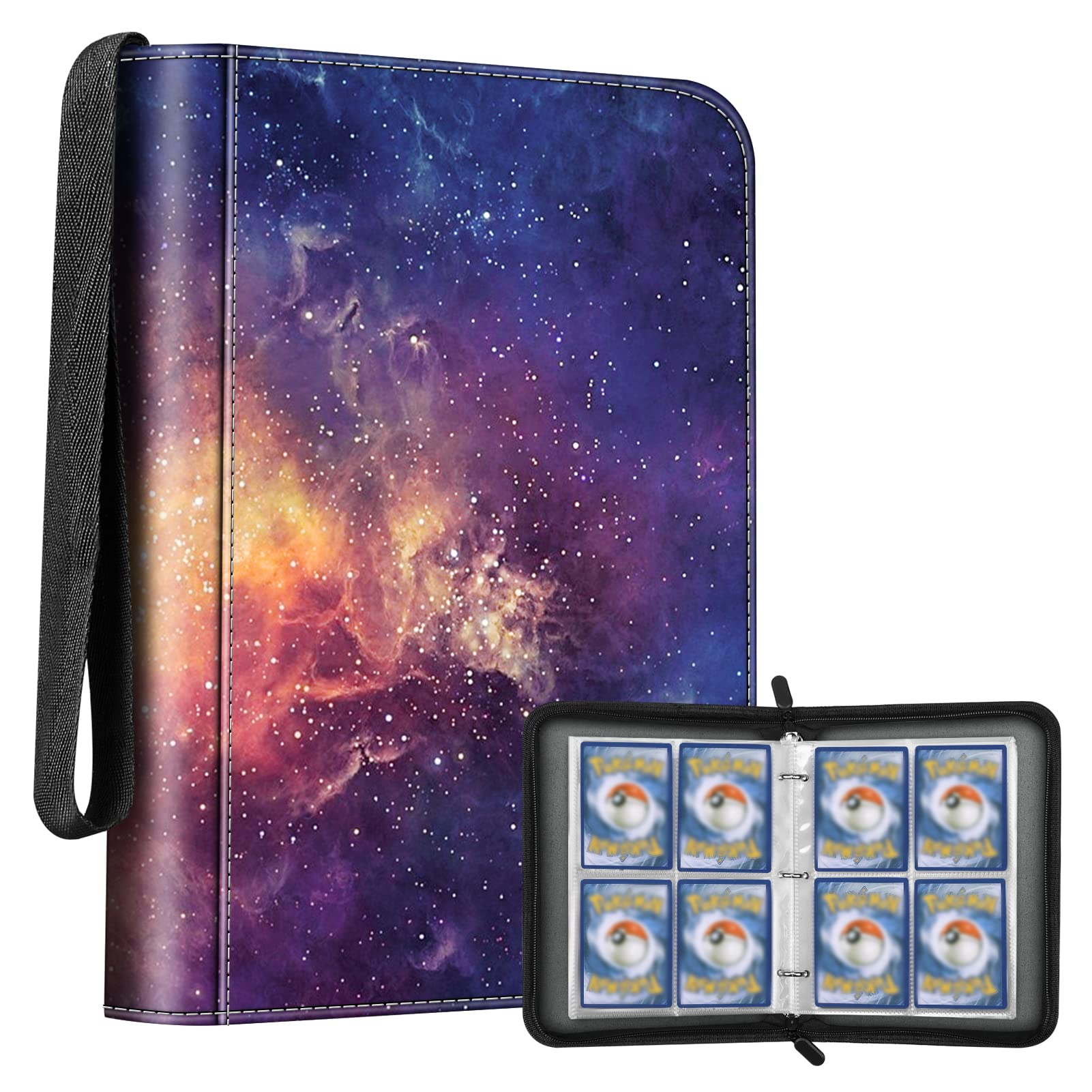 CASEBOTTrading Card Binder, Card Binder Collect Holder Case Fits 208 Cards with 52 Sleeves, Album Folder Carrying Case for TCG, Galaxy
