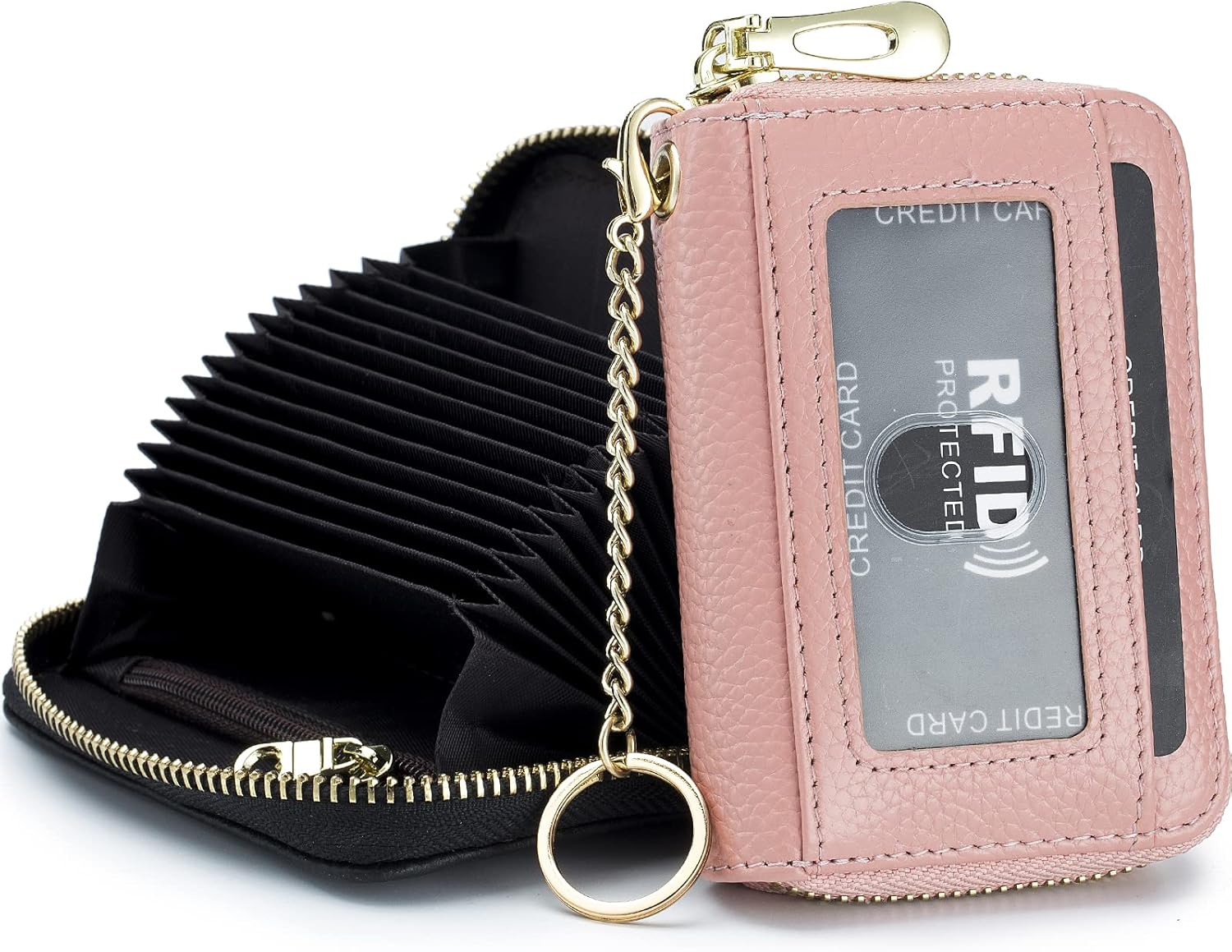 imeetu RFID Credit Card Holder, Genuine Leather Business Card Case, RFID Blocking Wallet for Men and Women, Pink, S