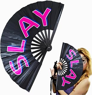 ブーツオンザグラウンドファン、大型ホログラフィック折りたたみハンドファン、ラインダンス用クラップファン、折りたたみ式クラフトホールディングレーザーカラーハンドファン、パーティー、ダンス愛好家へのギフト(SLAY)