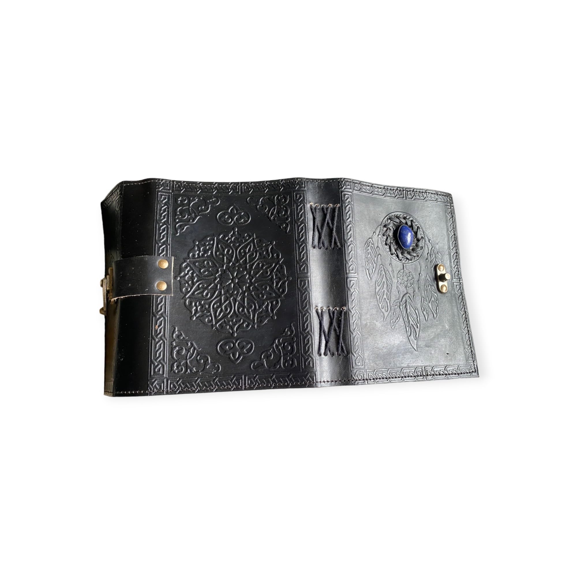 Urban Craft Black Dream Catcher Embossed Leather Journal with Blue Stone