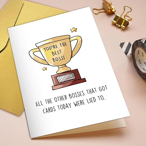 Miniatura 4 de Qiliji Divertida tarjeta del día del jefe para hombres y mujeres, regalo humorístico del jefe, tarjeta con la frase "You're The Best"