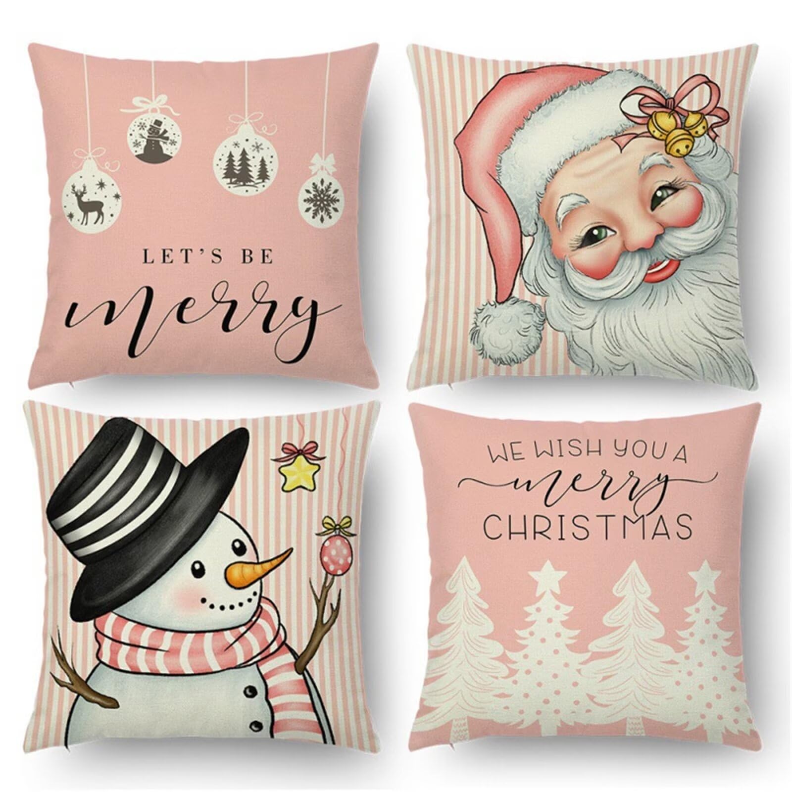 Irayin Housse Coussin Noël, 4 Pièces Taie D'Oreiller En Lin De Coton - Thème De Noël - Décoration Pour Intérieur, Canapé, Chambre (45 X 45 Cm