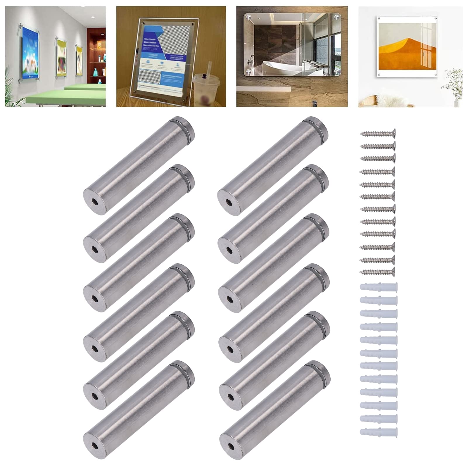 Natudeco 12 Set 19x80mm Stainless Steel Standoff Screws Advertising Screws Mounting Hardware Standoff Spacer Kit for Hanging Acrylic Picture Frame - Image 2