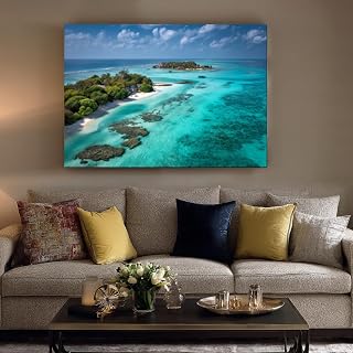 Trunk Bay beach St John US Virgin Islands Wall Art Stretched and Black Framed Poster Canvas Paintings Pictures Prints Artwork Ready to Hang for Home Decorations Office Wall Decor (12Lx8W,WFrame)