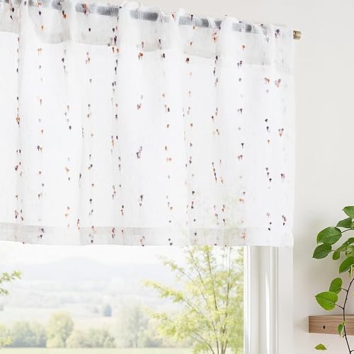 jinchan Cortinas de cenefa para ventanas de 16 pulgadas, coloridos mini pompones, cenefa de cocina de granja, cenefa de gasa semitransparente,