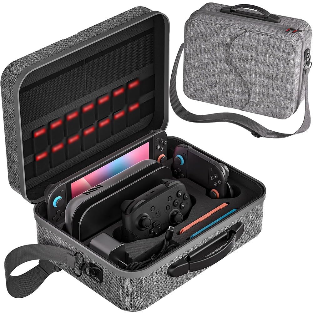 Custodia portatile per Nintendo Switch 2, custodia in nylon con design compatto 30 x 20 x 10 cm, tracolla ed elegante per opzioni di colore nero/grigio
