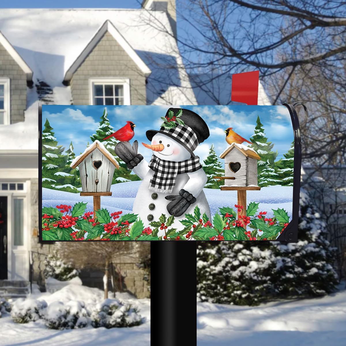 Briarwood Lane Checkered Snowman Winter Large Oversized Mailbox Cover