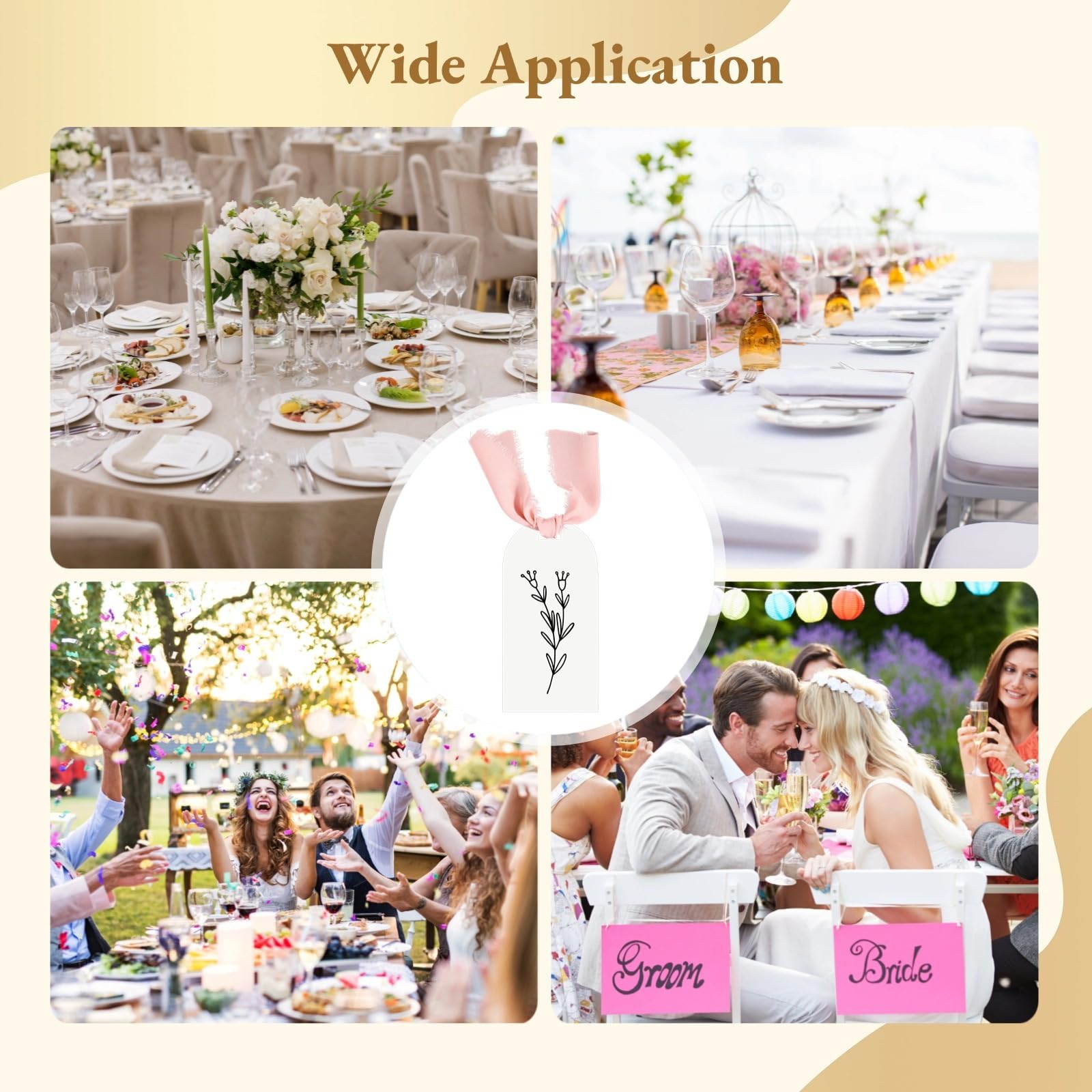 Lot de 50 cartes vierges en acrylique pour arche de mariage avec rubans, étiquettes transparentes pour décoration de table et événements