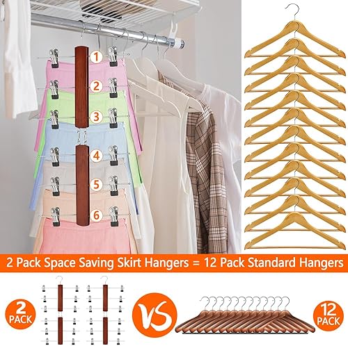 Miniatura 4 de Perchas para pantalones de 6 niveles que ahorran espacio, perchas de madera para organizador de armario, perchas de ahorro de espacio y perchas para