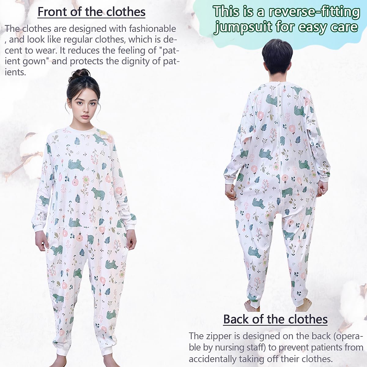 Unisex Jumpsuit with Back-Zipper,Suitable for Incontinence Care,Alzheimer’s Patients,Seniors,Dementia Patient - Image 4