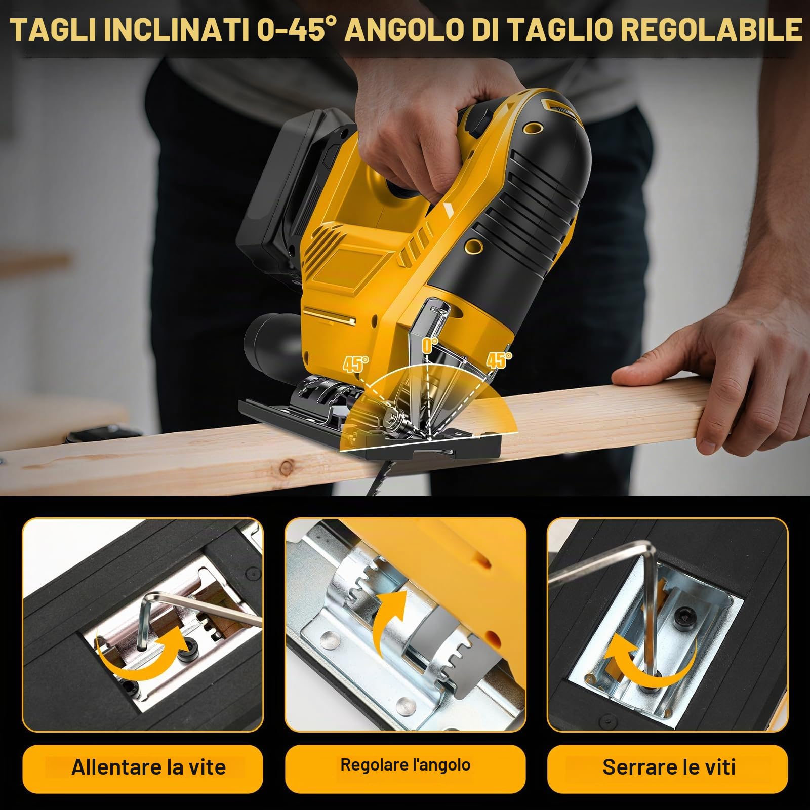Seghetto alternativo a batteria per Dewalt 20V (senza batteria) | Sega a Puzzle Elettrica, Smusso 45°, 6 Velocità, 4 Orbitali, Tubo Polvere, Righello e 5 Lame