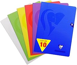 Clairefontaine 303165C Lot de 10 Cahiers Agrafés Mimesys - A4 21x29,7 cm - 96 Pages Lignées avec Marge - Papier Blanc 90 g - Couverture Polypro Transparent - Couleurs Aléatoires