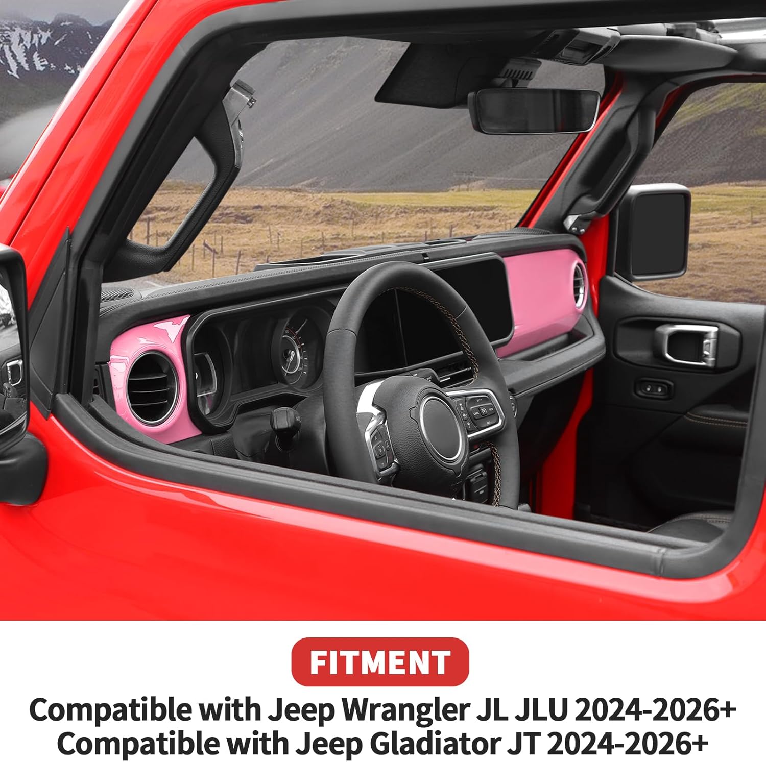 Center Console Dashboard Decorative Panel Trim Cover Kit Compatible with 2024-2026 Jeep Wrangler JL JLU & Jeep Gladiator JT(Pink)