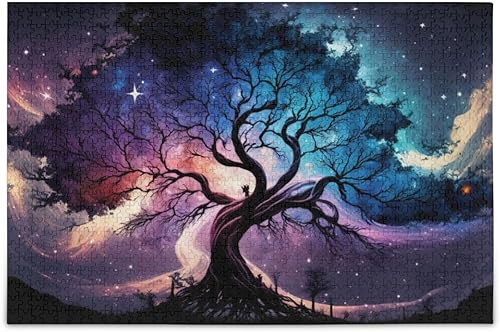 Rompecabezas de galaxia y árbol, material compuesto de madera de papel, con bolsa de almacenamiento e imagen de referencia, fácil de resolver,