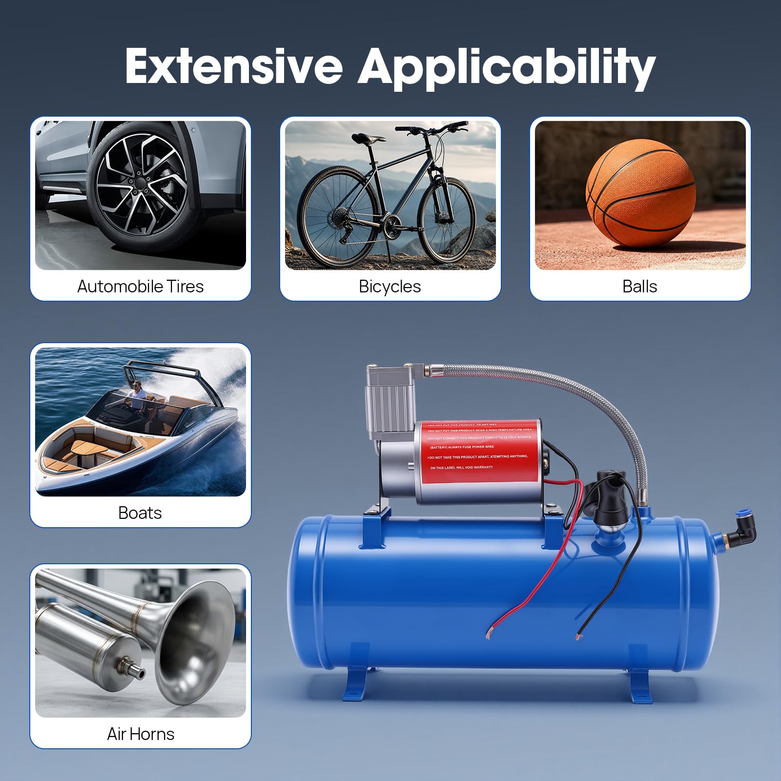 Compresseur d'air électrique silencieux 12 V 150 PSI Capacité du réservoir 6 litres Gonfleur de pneu Pompe à pneus pour voiture, bateau, vélo
