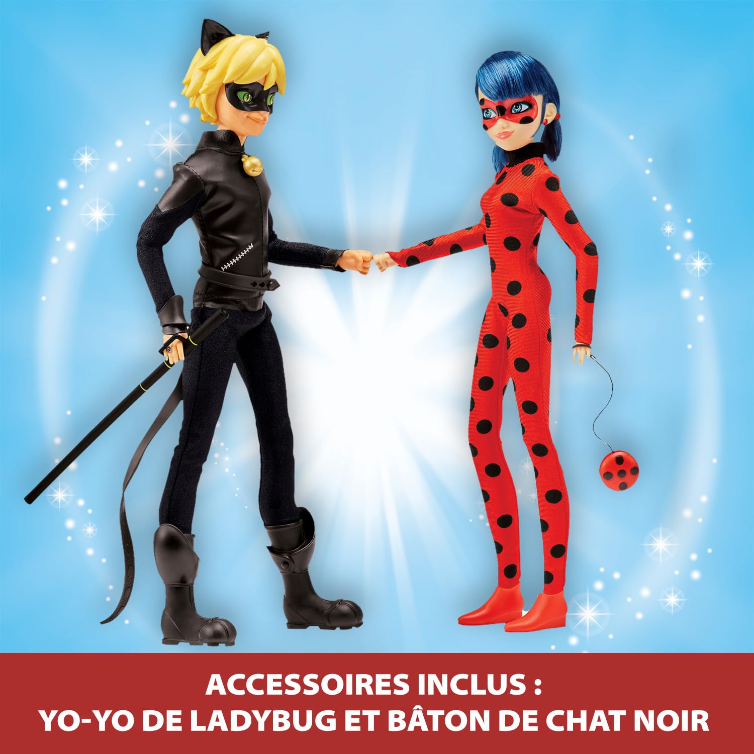 Bandai - Miraculous Ladybug - Set di 2 bambole manichino 26 cm - Ladybug e Chat Noir - Pacchetto Miraculous Bambole - Bambola Ladybug e Bambola Chat Noir - Giocattolo per bambini 4 anni e + - P50365