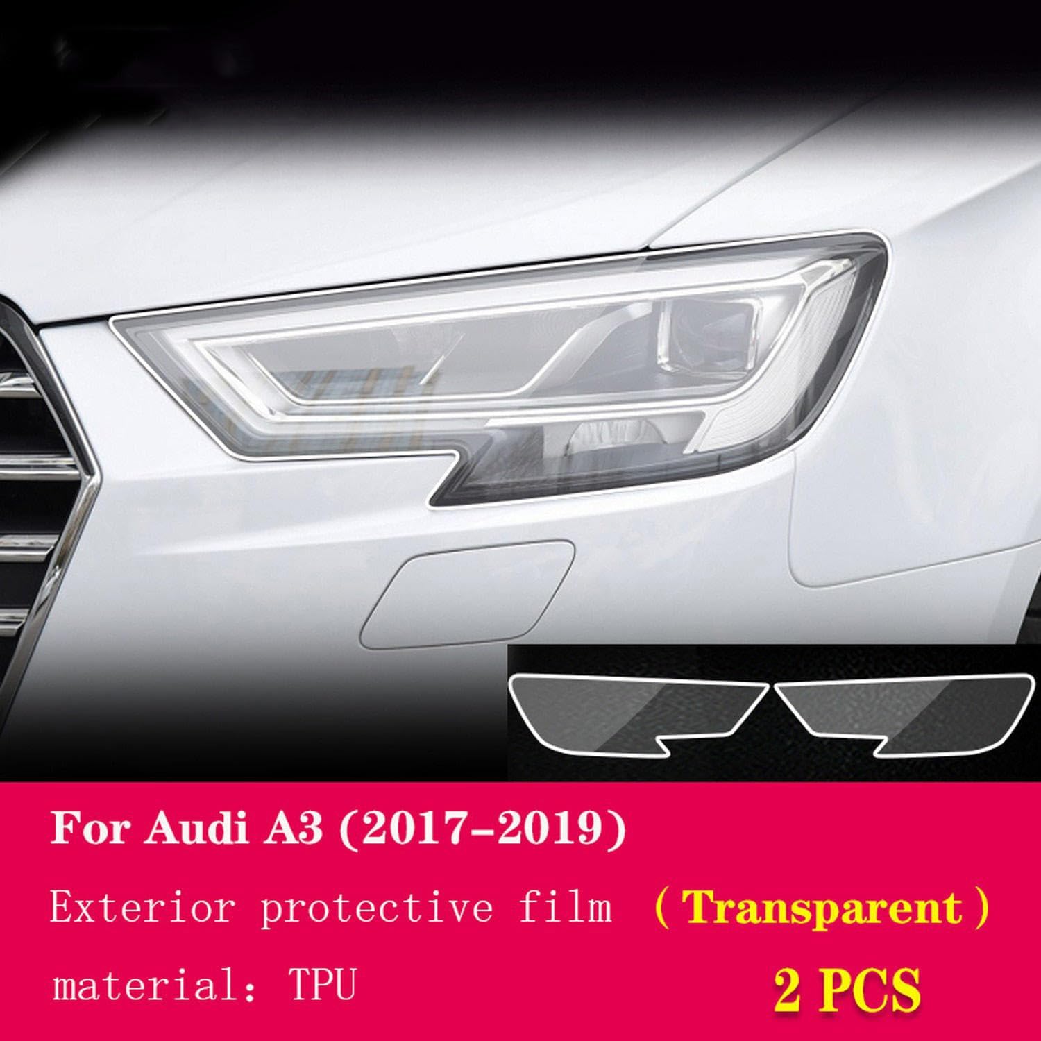 JCAKES Car Exterior Headlight Anti-Scratch TPU Protective Film Anti-Scratch Repair Film Accessories Transparent，for Audi A3 2017-2019