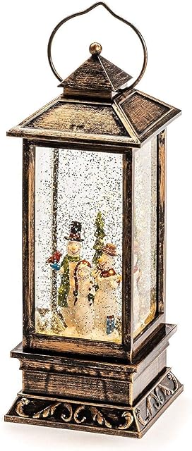 Konstsmide 2889-000 LED Snow Globe Lantern"Snowman Scene", Water Filled/Water Spinner/Indoor(IP20) with 5 Hour Timer/Battery Operated: 3xC 1.5V (excl.)/Christmas Lantern 1 Warm White Diodes