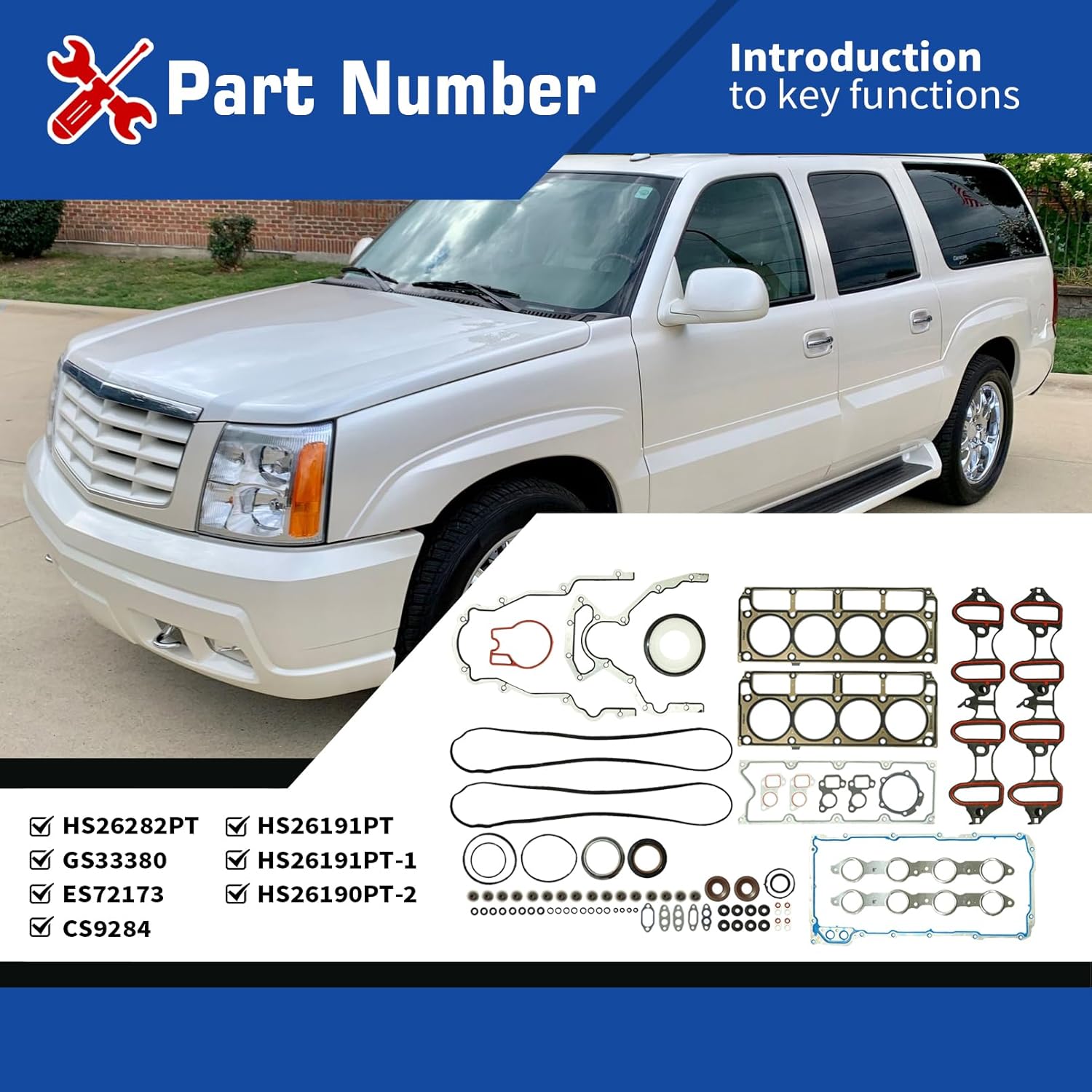 Head Gasket Set Compatible with Escalade Express Avalanche SSR Suburban Savana Sierra 4.8L 5.3L V8 2002-2011 Replacement for HGS3168 HS26191PT1 CS9284