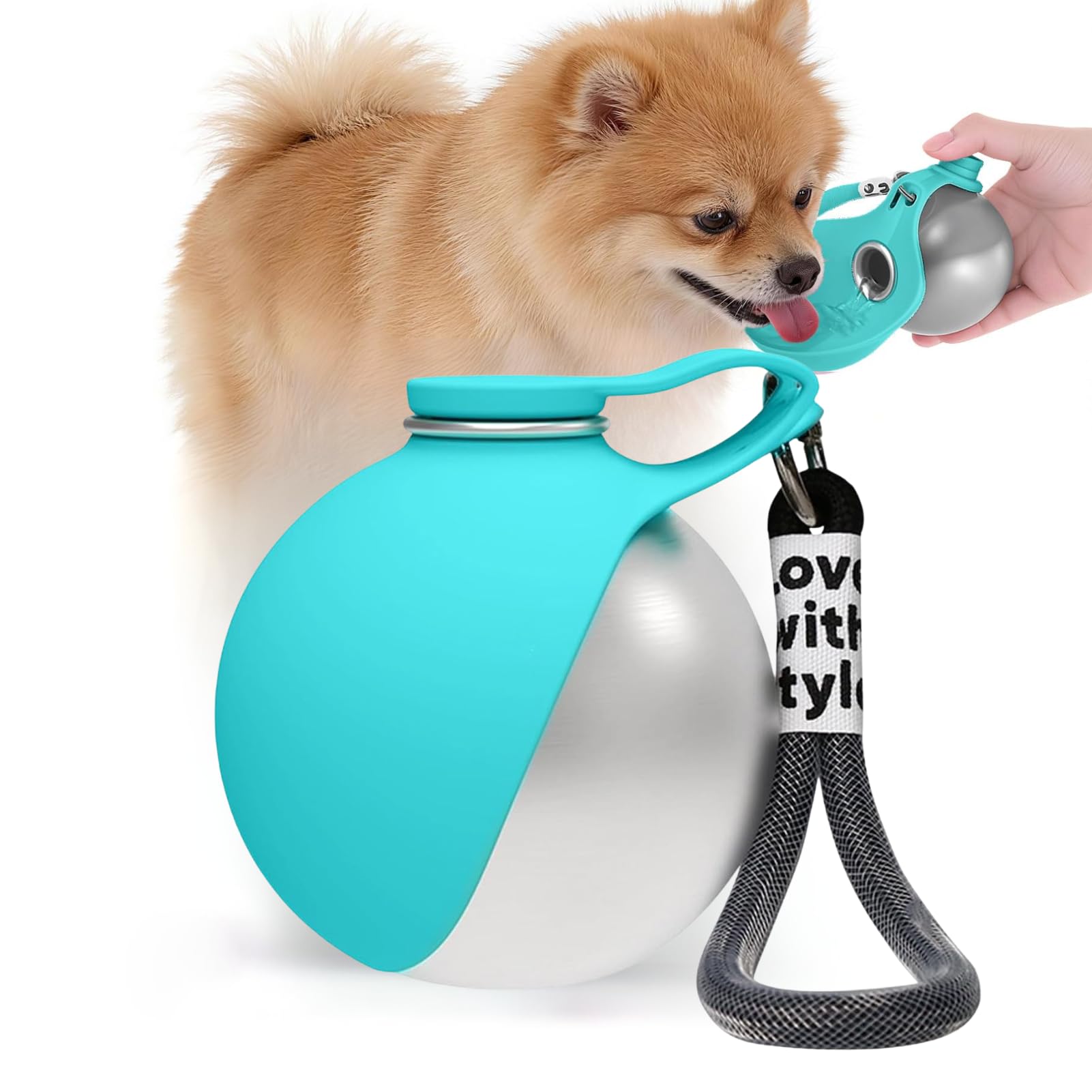 Trinkflasche Hunde für Unterwegs, 285 ml Edelstahl Hunde Trinkflasche mit Faltbarem Silikonnapf, Auslaufsichere & Kompakte Hundetrinkflasche für Spaziergänge, Wanderungen & Reisen (Blau) - 1