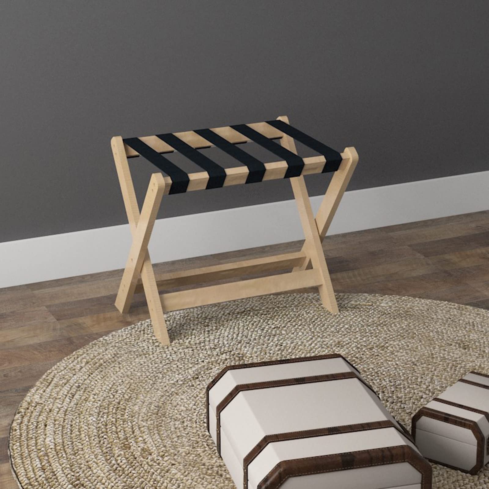 Porte-bagages en bois pour une chambre d'amis accueillante