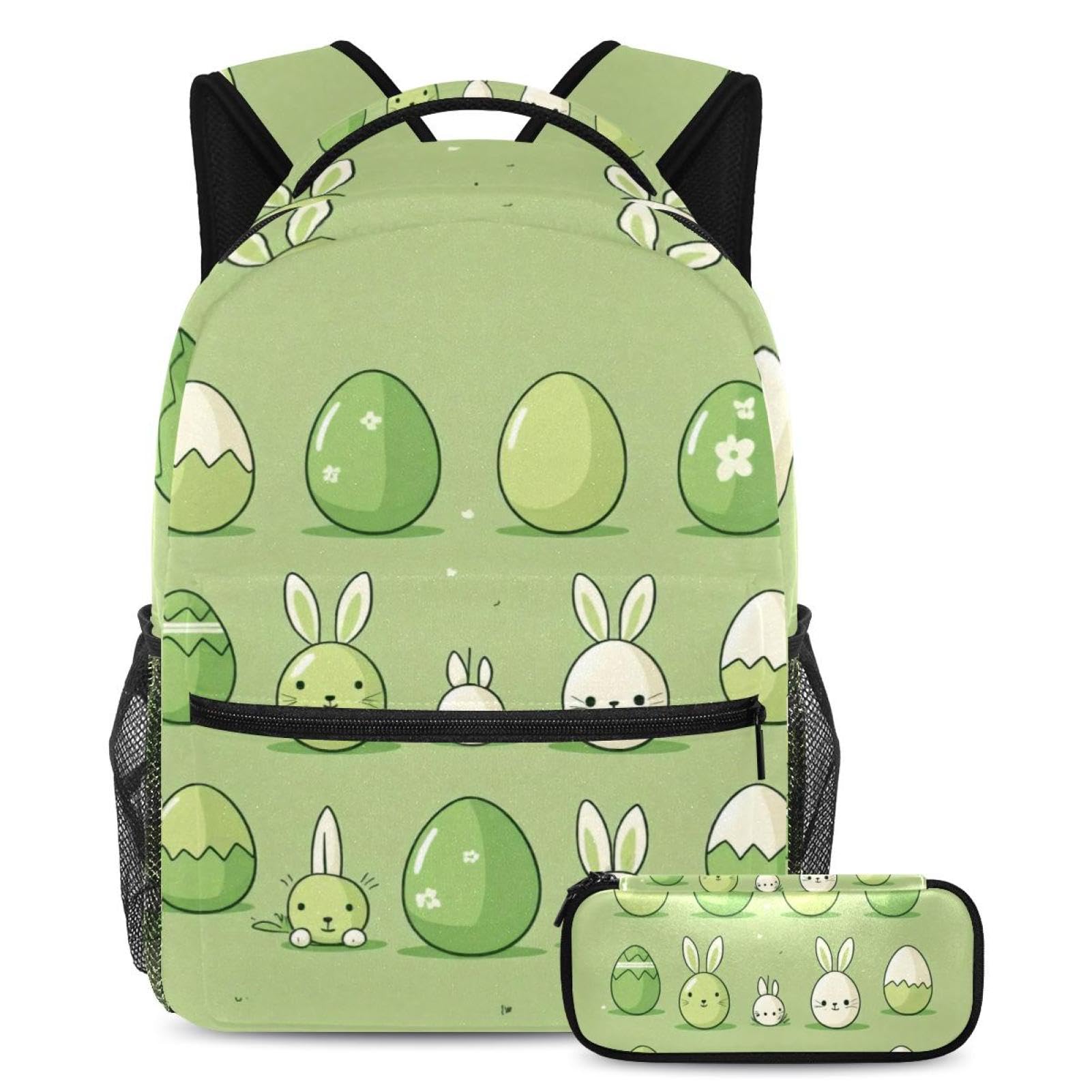 Cartable ensemble de 2 pièces vert avec sac à dos école et trousse lapin de Pâques