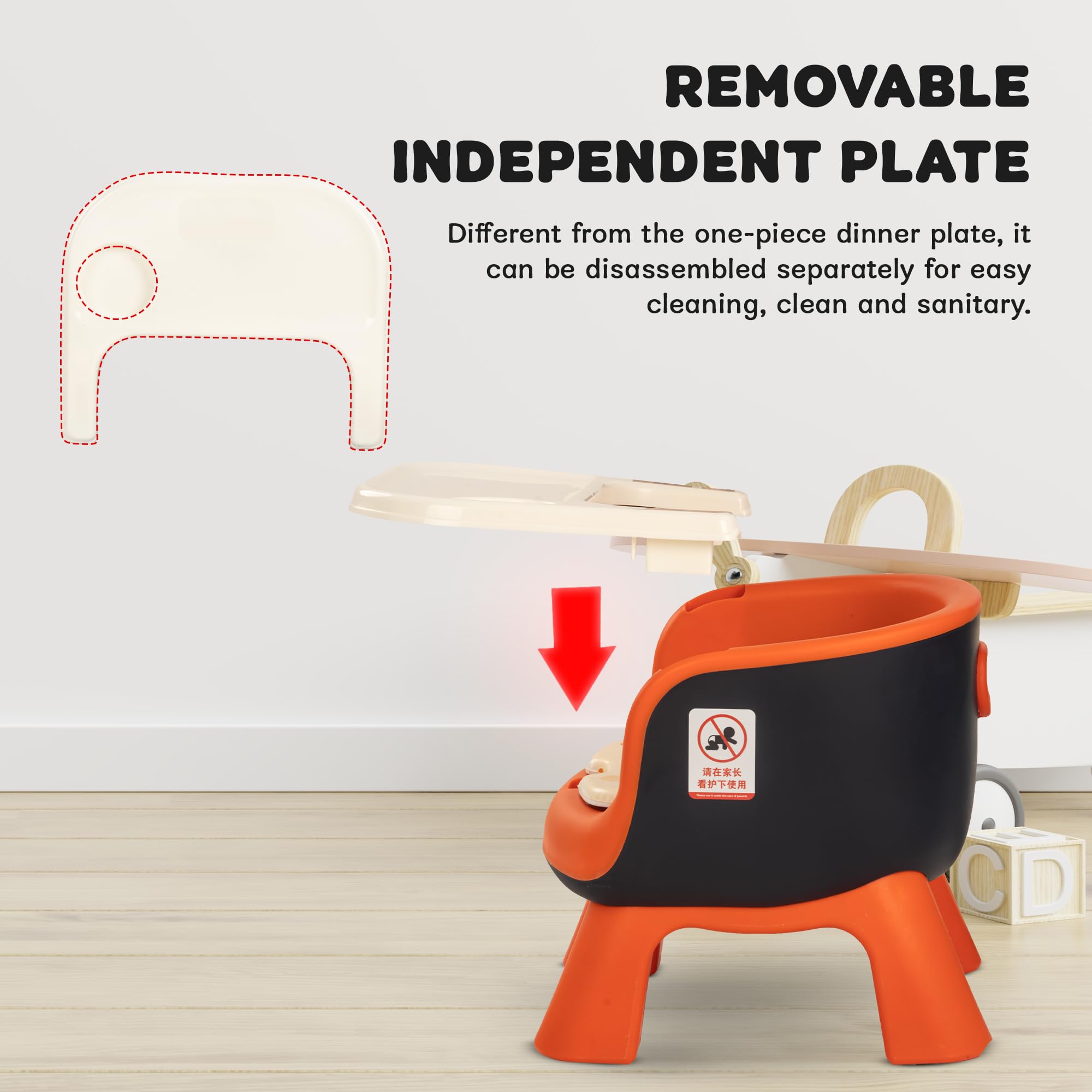 Baybee Creto Baby Feeding Chair for Babies | Portable Kids Sitting Chair with Removable Cushion Pad & Food Tray | Booster Seat for Baby | Infant Feeding Chairs 6 Months to 3 Years (Orange) - Image 4 thumbnail