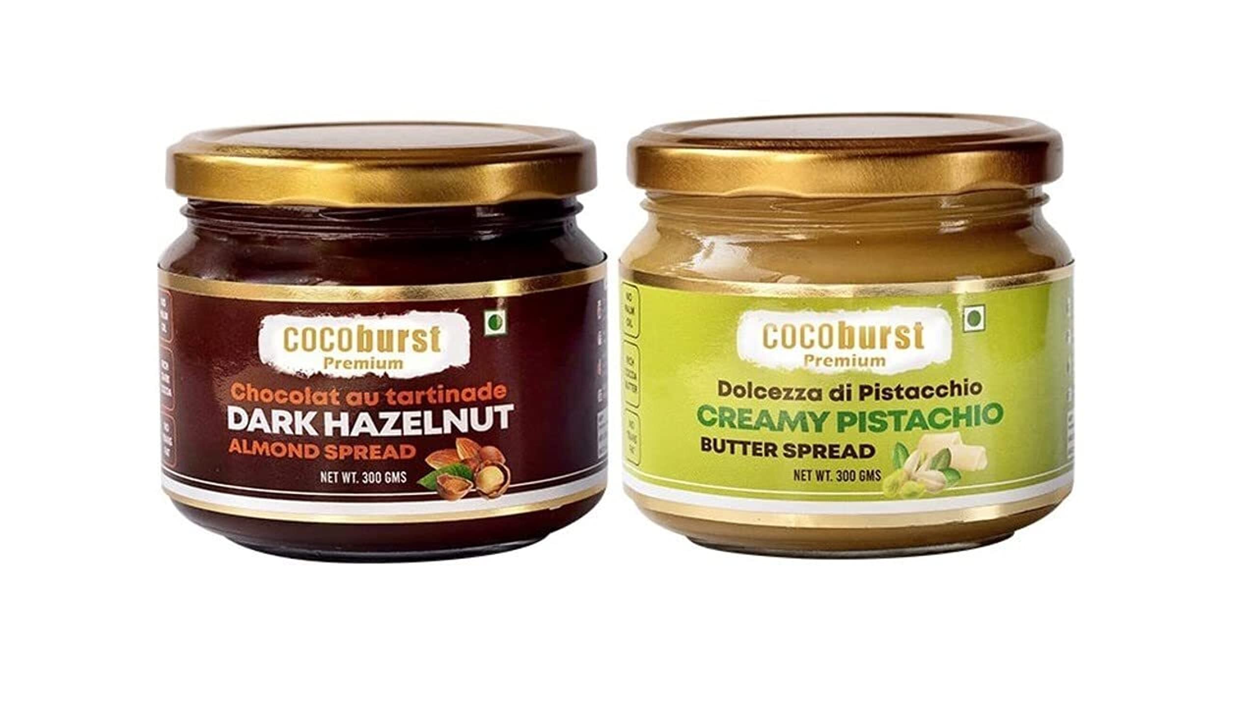 Jindal Cocoa Cocoburst Nut Spread Combo – Pistachio & Dark Chocolate Hazelnut Almond Spread – 2 x 300g | Creamy Chocolate & Pistachio Butter | No Palm Oil | No Preservatives | High Protein | Vegetarian