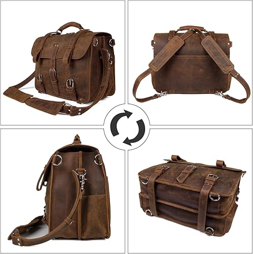 Miniatura 3 de Augus Bolso de mensajero de cuero para hombres Maletín Mochila de viaje Bolsa de hombro para portátil de 17 ''