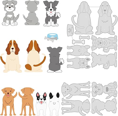 Miniatura 1 de BENECREAT 5 juegos de troqueles de metal para perros de animales, troqueles de corte de hueso de perro con espejo para hacer tarjetas, álbumes de