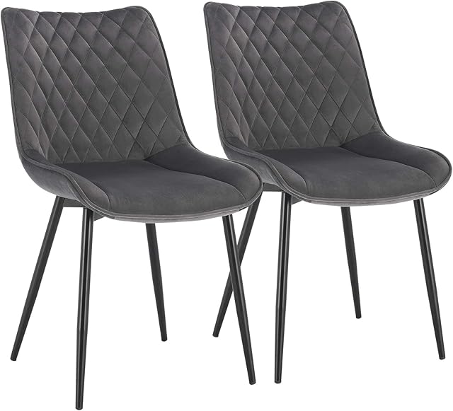 WOLTU Dining Chairs Set of 2 pcs Kitchen Counter Chairs Lounge Leisure Living Room Corner Chairs Dark Grey Velvet Reception Chairs with Backrest and Padded Seat