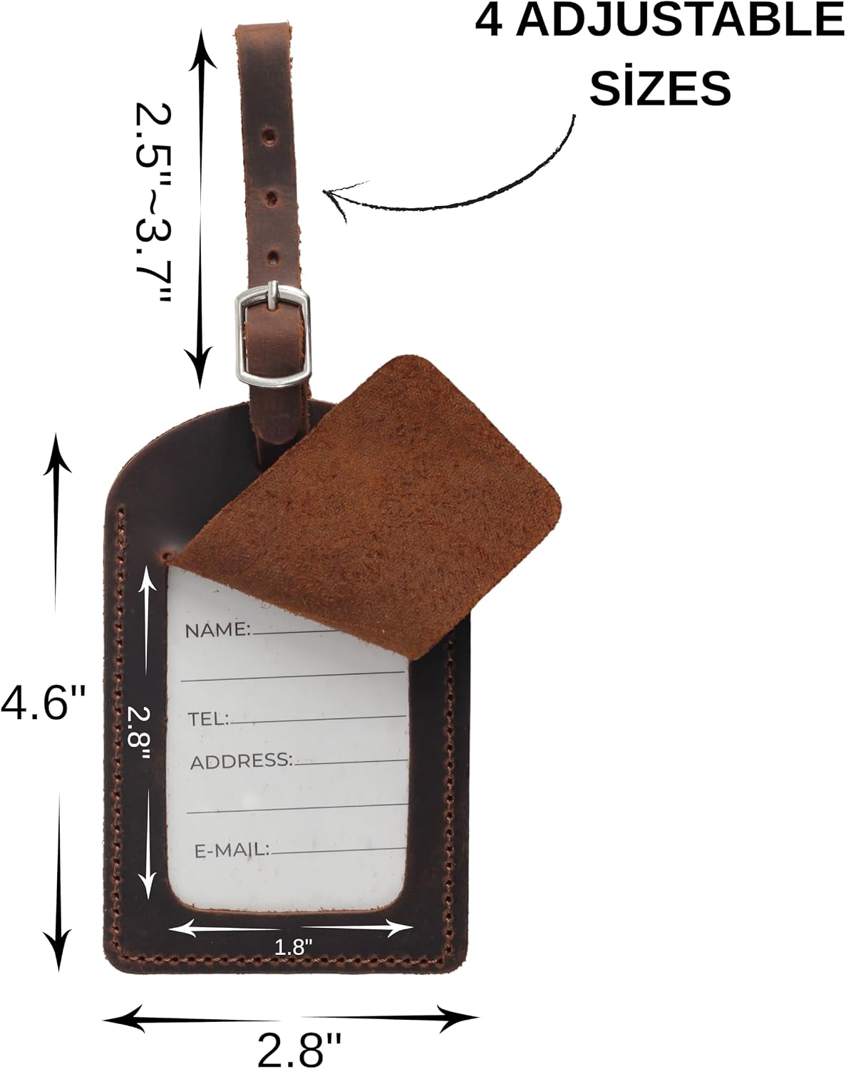 Toprank Leather Luggage Tag for Suitcase – Full Grain Leather Travel ID Tag with Privacy Cover, Buckle Strap & Information Card – Durable Baggage Tag (Tan, 2 Pack)