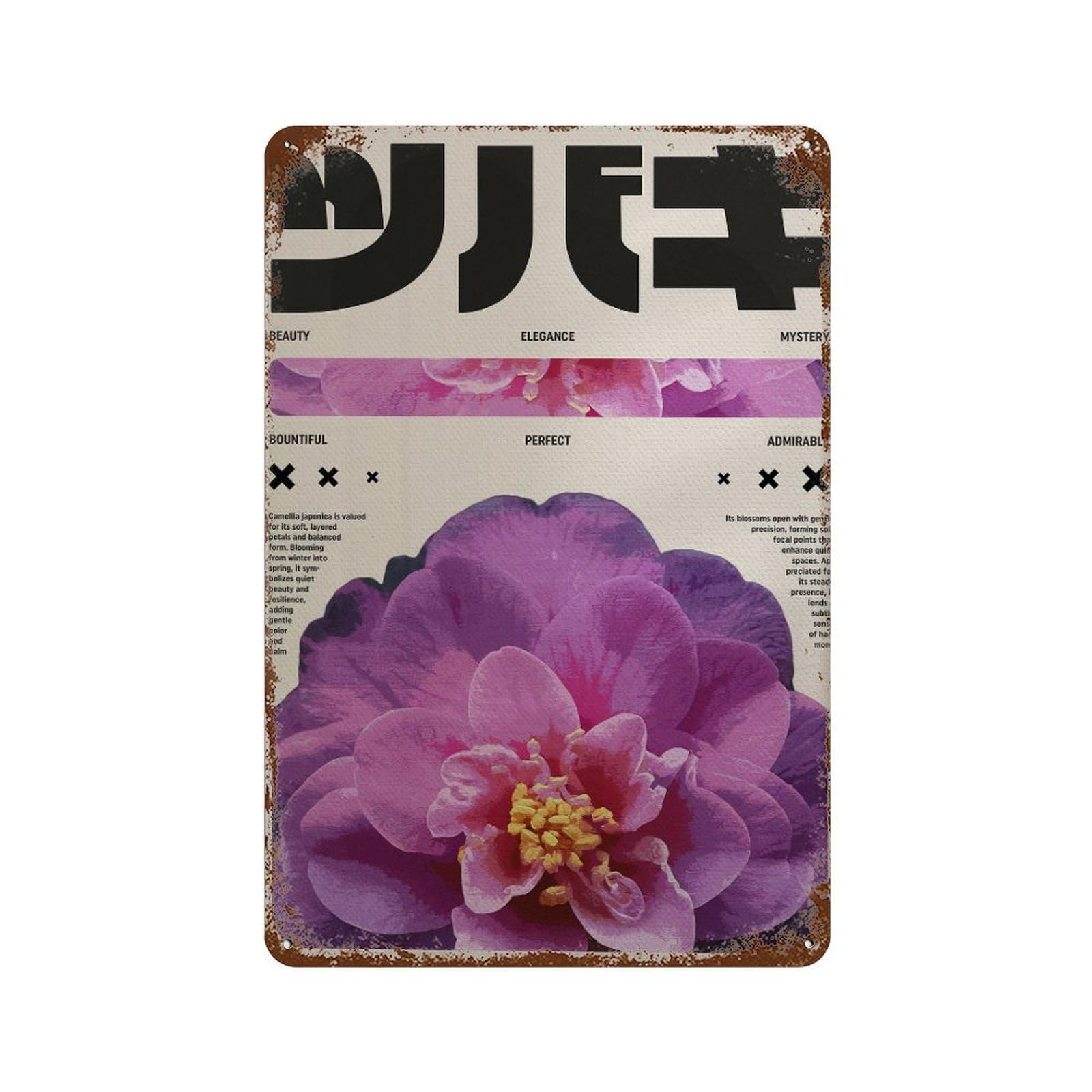 xiaoxiaoshen Camellia Japonica. Bold Y2k Minimalist Indie Wall Decor Art Metal Tin Poster Modern Home Decor Art Home Bar Shop Decorations Vintage Sign 30x20cm