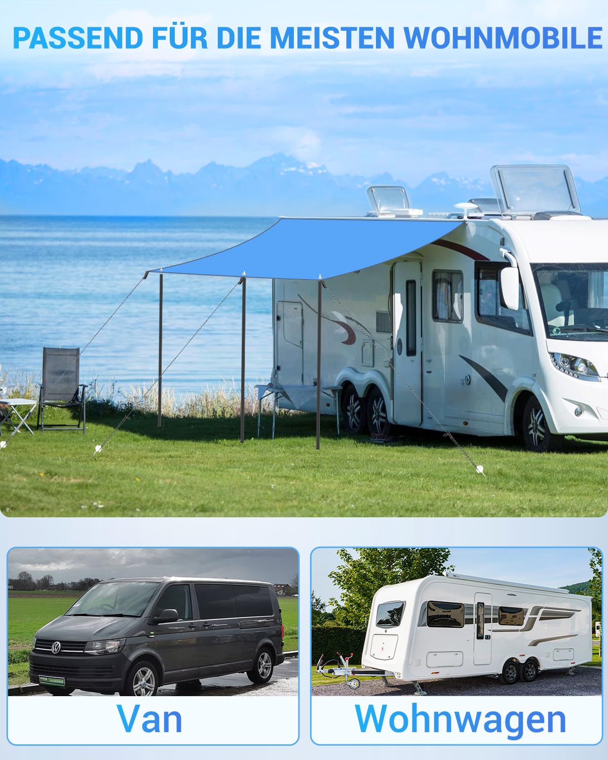 SUPAREE Tendalino Camper Parasole Van Tenda da Sole per Roulotte 3 Binari Tubazioni Protezione UV Impermeabile 3.5 x 2.4m
