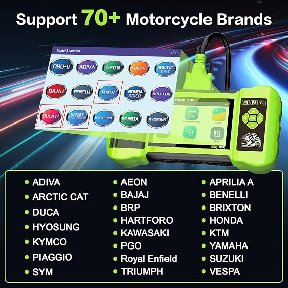 Motorcycle Scanner Diagnostic Tool, Battery Tester for Motorbike with Printer, Motorcycle Check Engine Code Reader, Read/Clear Fault Code, M300
