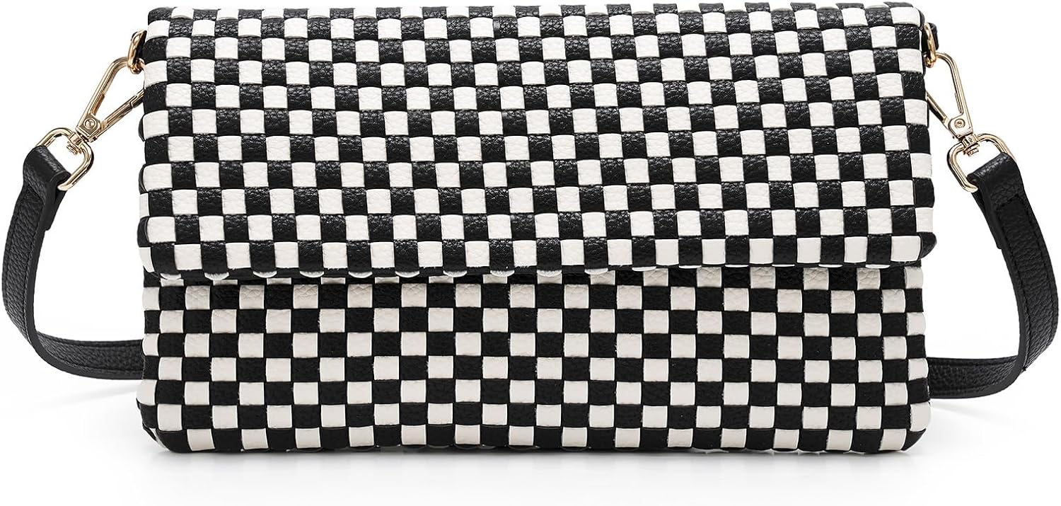Woven Crossbody Bags for Women, Small Handmade Vegan Leather Purse with Built-in Wallet Card Slots, Designer Shoulder Clutch
