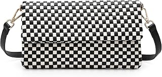 Woven Checkered Crossbody Bag for Women Vegan Leather Shoulder Purse