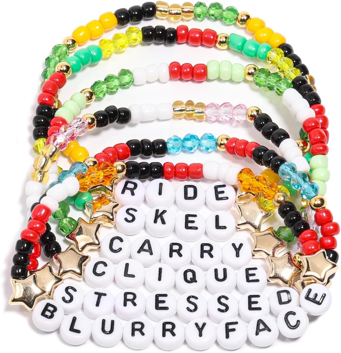 AICase for Twenty One Pilots Merch Gifts Inspired Bracelets 6 Pcs Stackable Stretch Beaded Friendship Bracelets Concert Outfit Vinyl Poster Sticker Merchandise Gifts for Fans Women Birthday Christmas