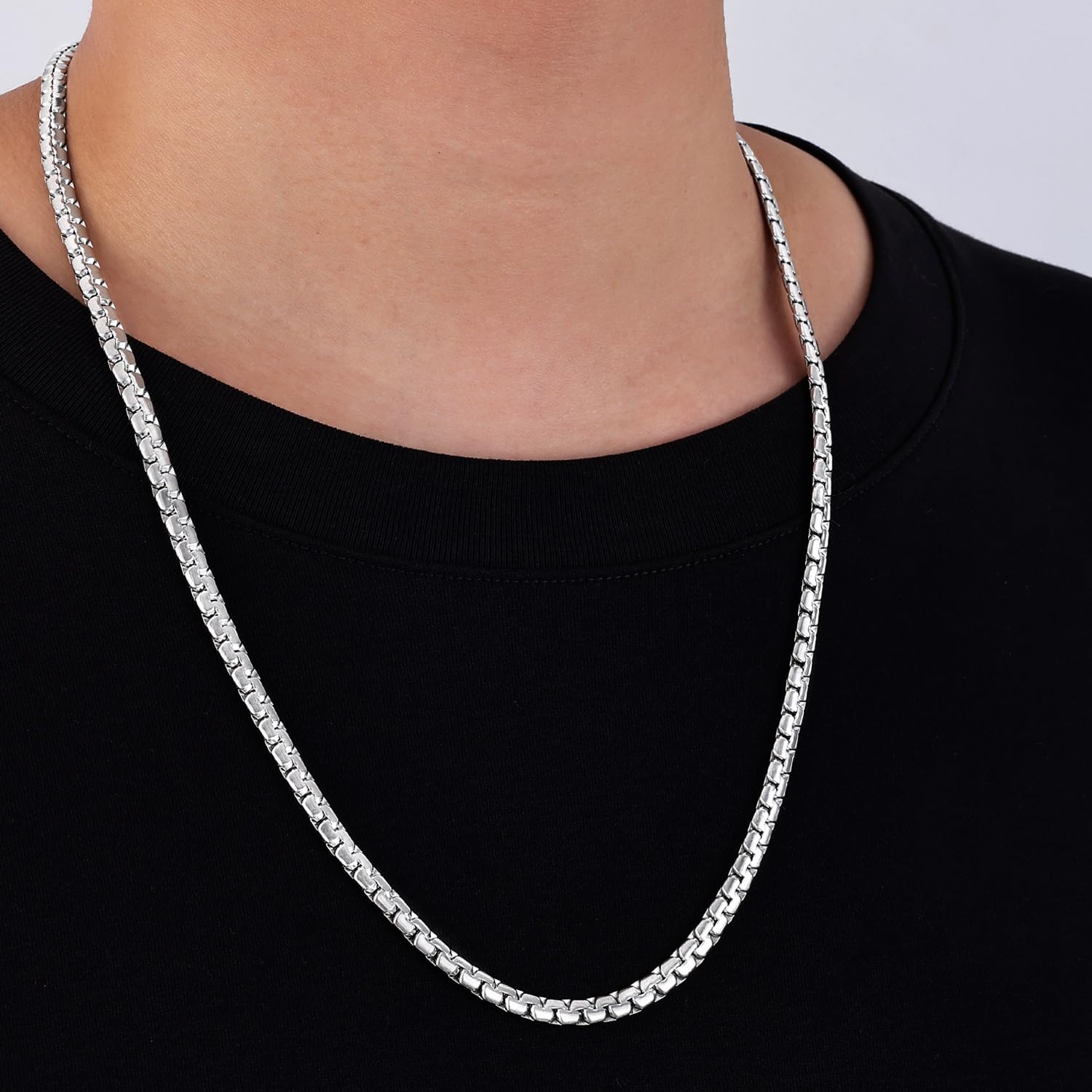 Fiusem Flat Box Chains for Men, 2.5/3/4/4.5/5mm Silver Tone Box Chain Necklace, Stainless Steel Necklaces for Men and Women 16-28 Inches, Jewelry Gift - Image 5
