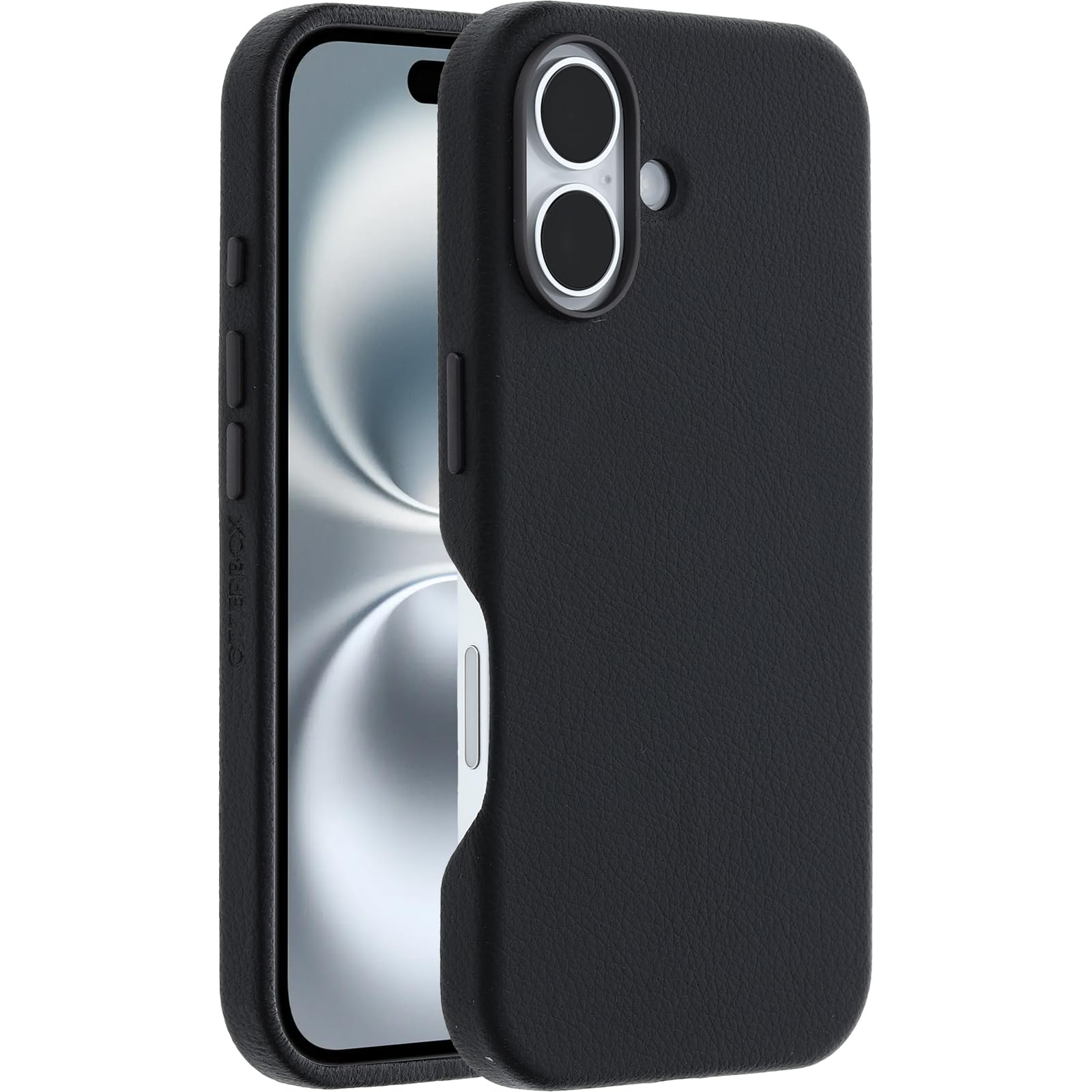 OtterBox Symmetry Series Cactus Leather MagSafe Custodia per iPhone 16, custodia protettiva sottile antiurto, a prova di caduta, testata 3x vs norme MIL-STD 810G, Nero