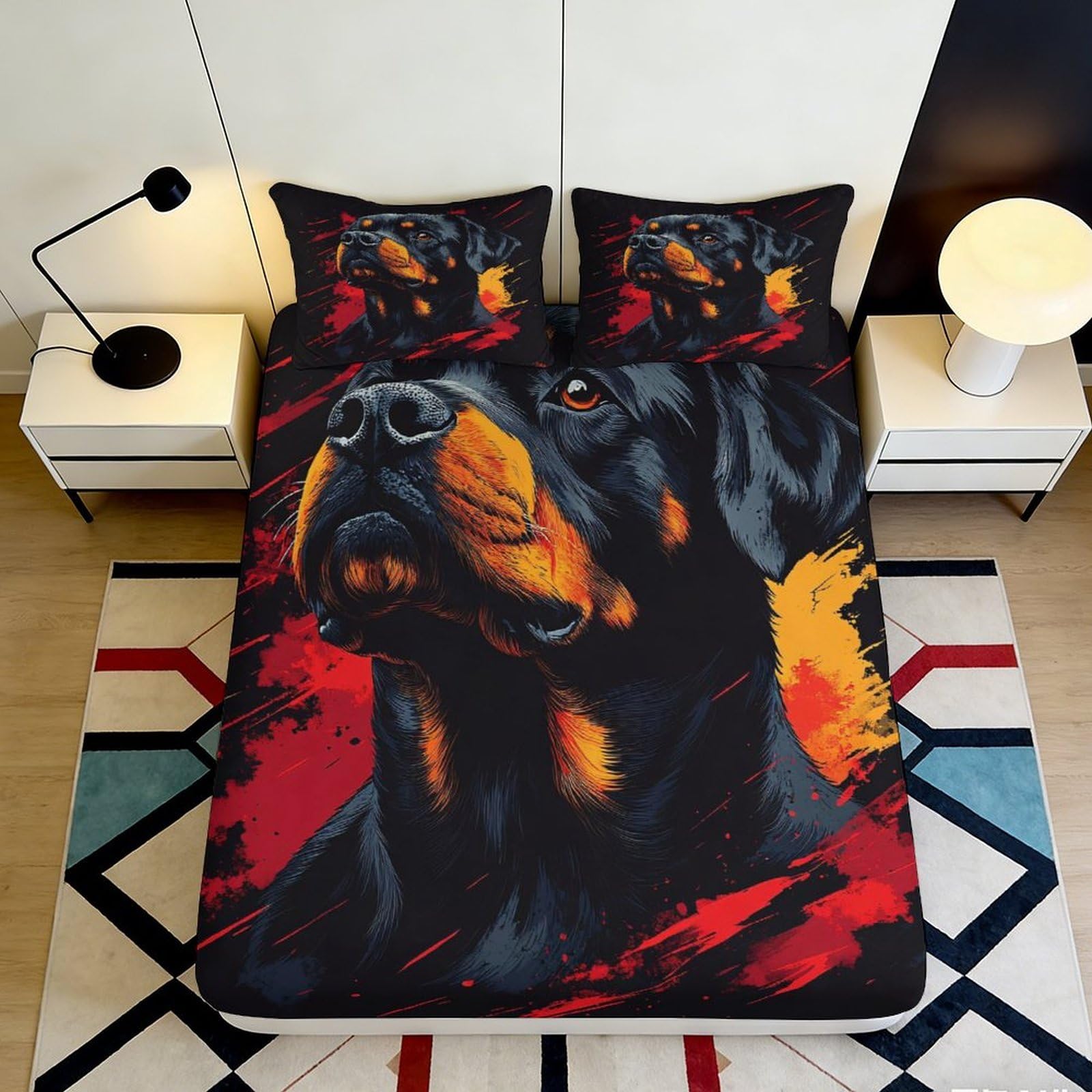 Pnayamiorkfel Style-1 3D Printed Rottweiler Art Fitted Sheet Microfiber Soft Breathable Dog Pattern Bed Cover For Bedroom Dorm Decor 90X200x25cm